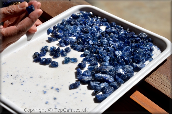 Rough blue sapphire crystals from Mogok